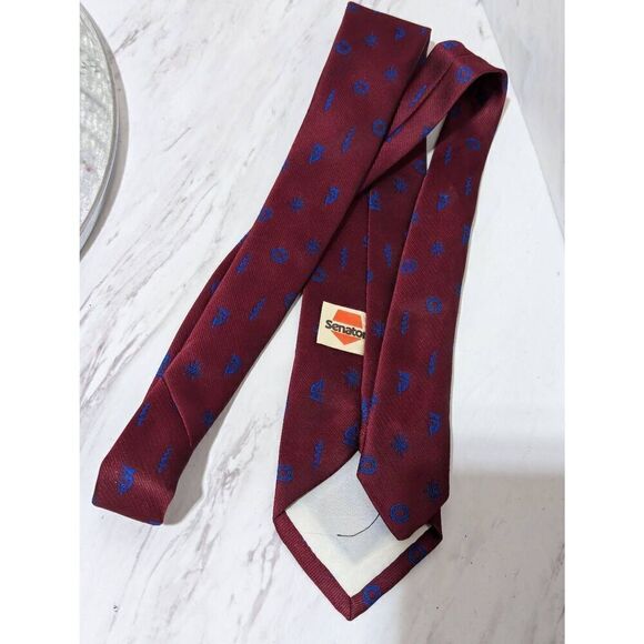 Senator Vintage Men's Red & Blue Science Pattern Polyester Tie - Picture 4 of 6